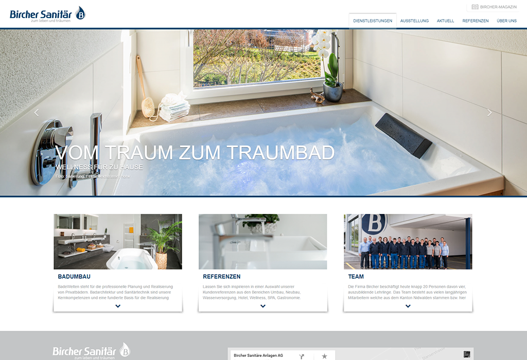 Design und Entwicklung Website Bircher Sanitär